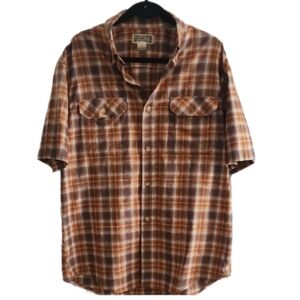 Duluth Trading Co Men's Tan and White Plaid Standard Fit Shirt